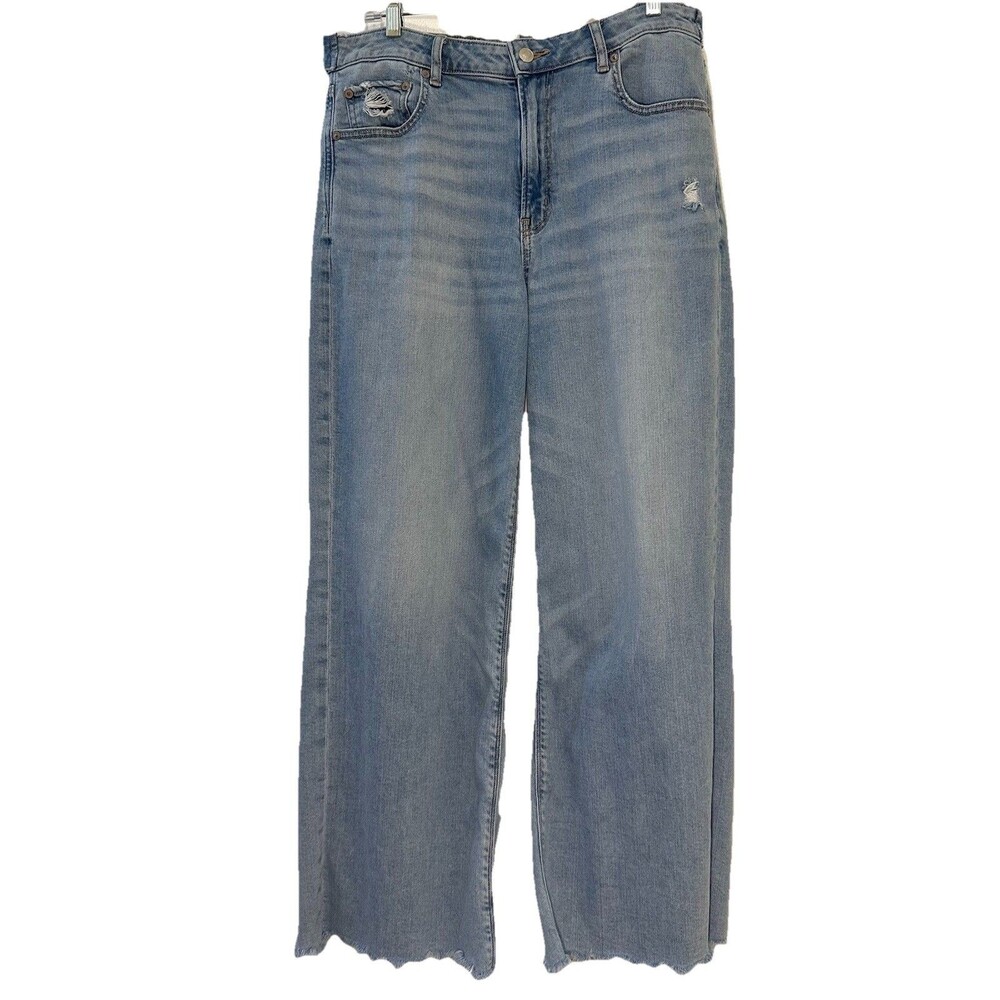 American Eagle 1977 Stretch Jeans Womens 12 High Rise Wide Leg Raw Hem